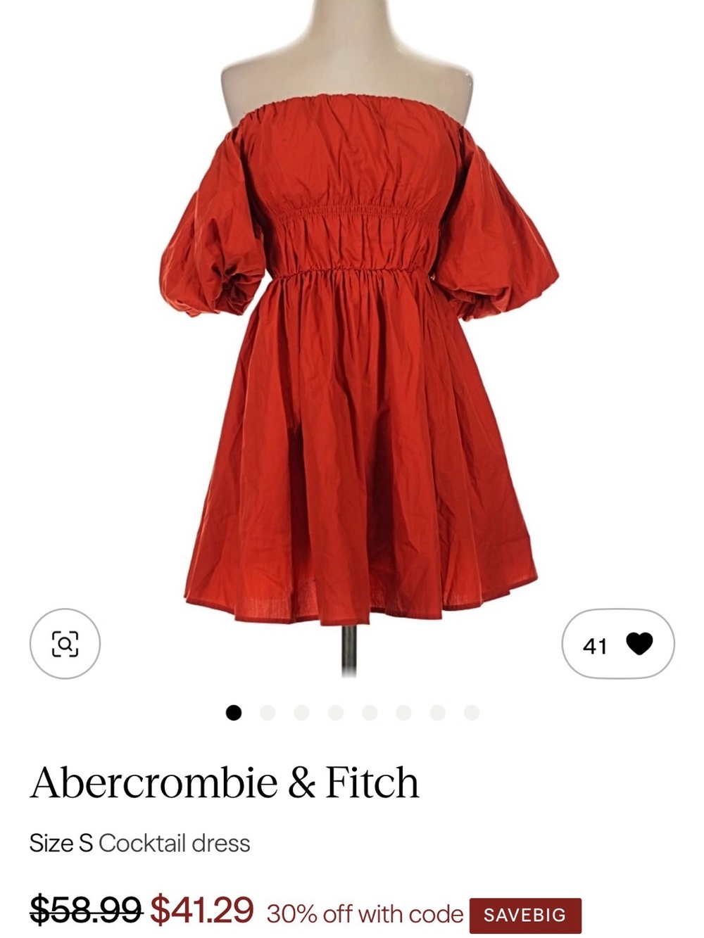 Abercrombie & Fitch Red Off the Shoulder Mini Dress